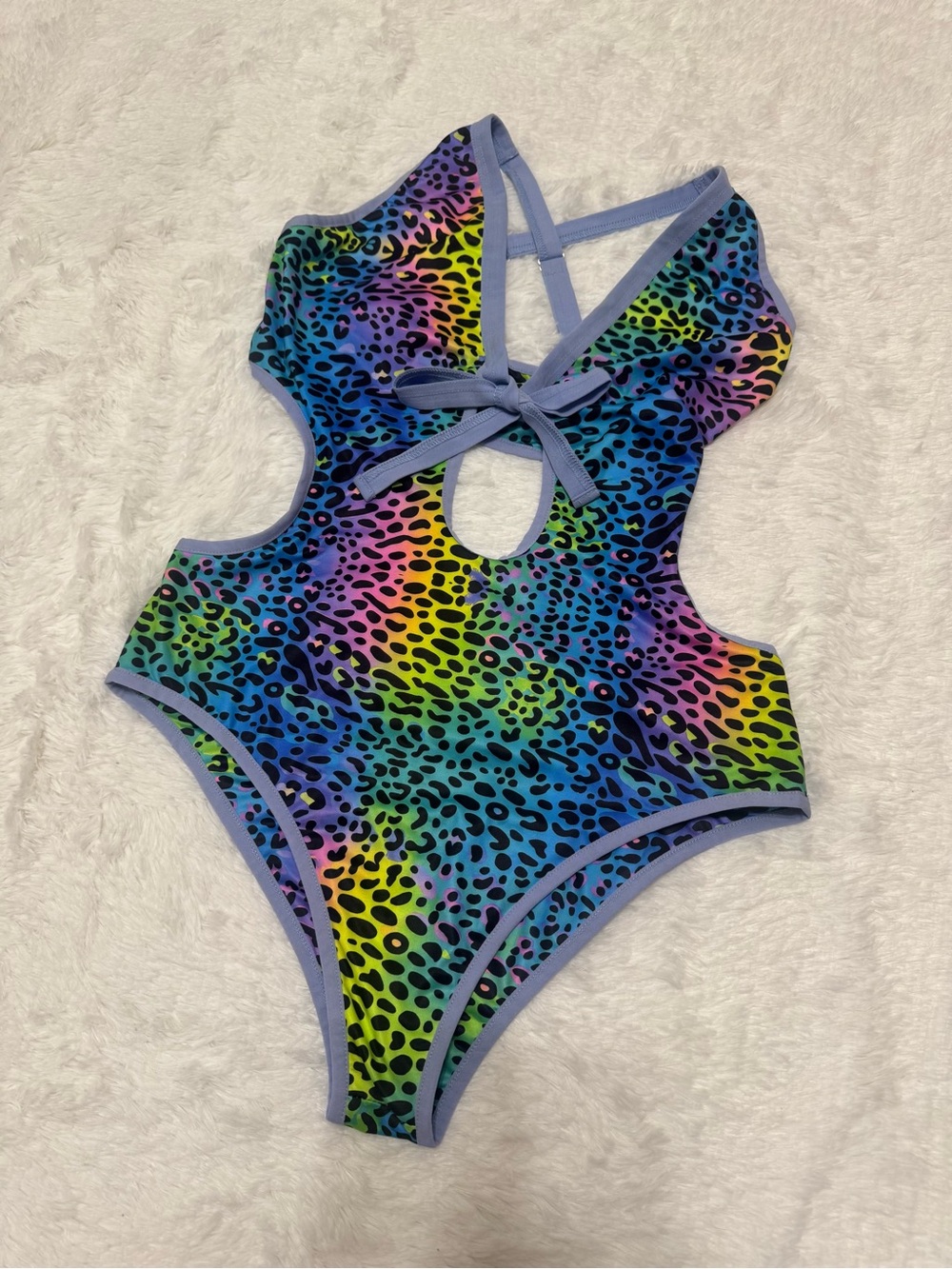 New 1x rainbow leopard bodysuit top Lisa frank festival rave outfit purple emo